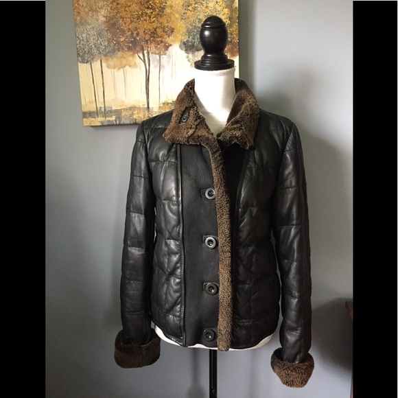 leather goose down vest